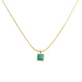 Square Turquoise Pendant Necklace With Snake Chain Choker Necklace-18K PVD Gold Plated 316L Stainless Steel - N045