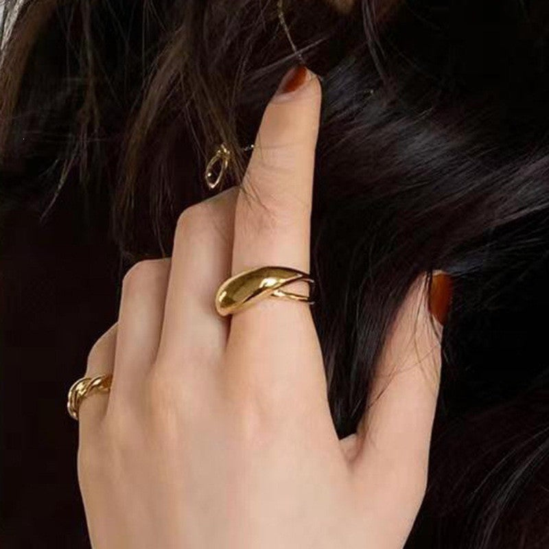 Cross Design Polished Ring Gypsy Dancer Ring - 18K PVD Gold Plated 316L Stainless Steel - R066