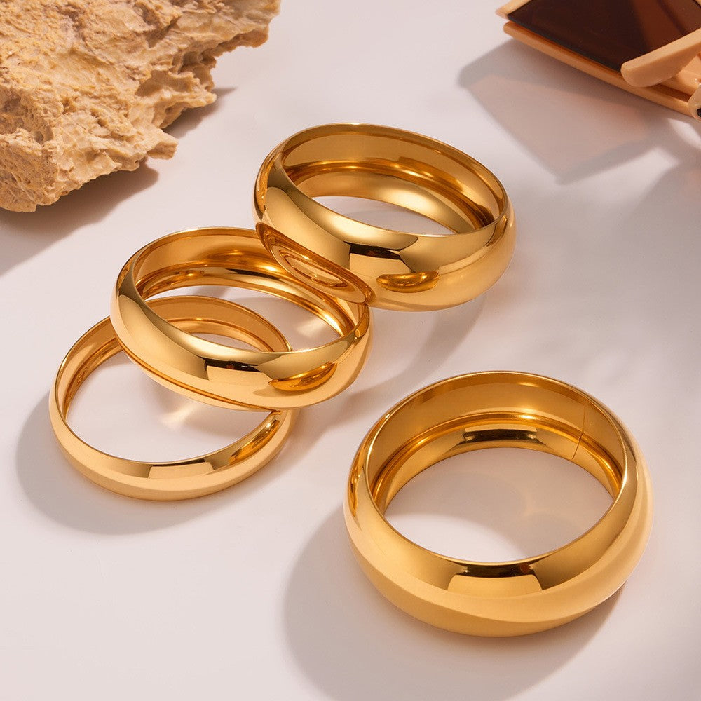Chunky Cambered Surface Simple Bangle Bracelet - PVD18K Gold Plated 316L Stainless Steel_B074