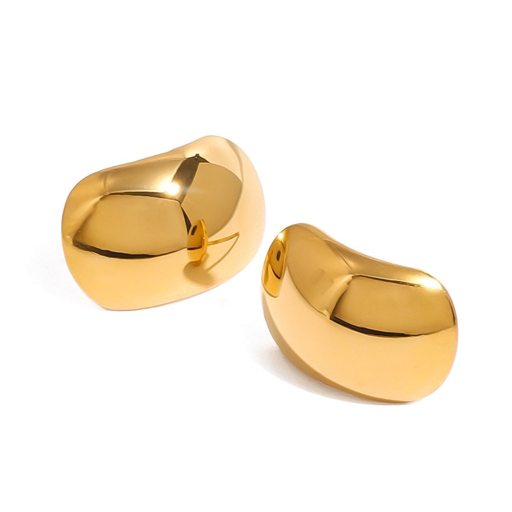 Croissant Stud Earring Shiny Polished Big Cambered Surface Earrings - PVD 18k Gold Plated 316L Stainless Steel_E-042