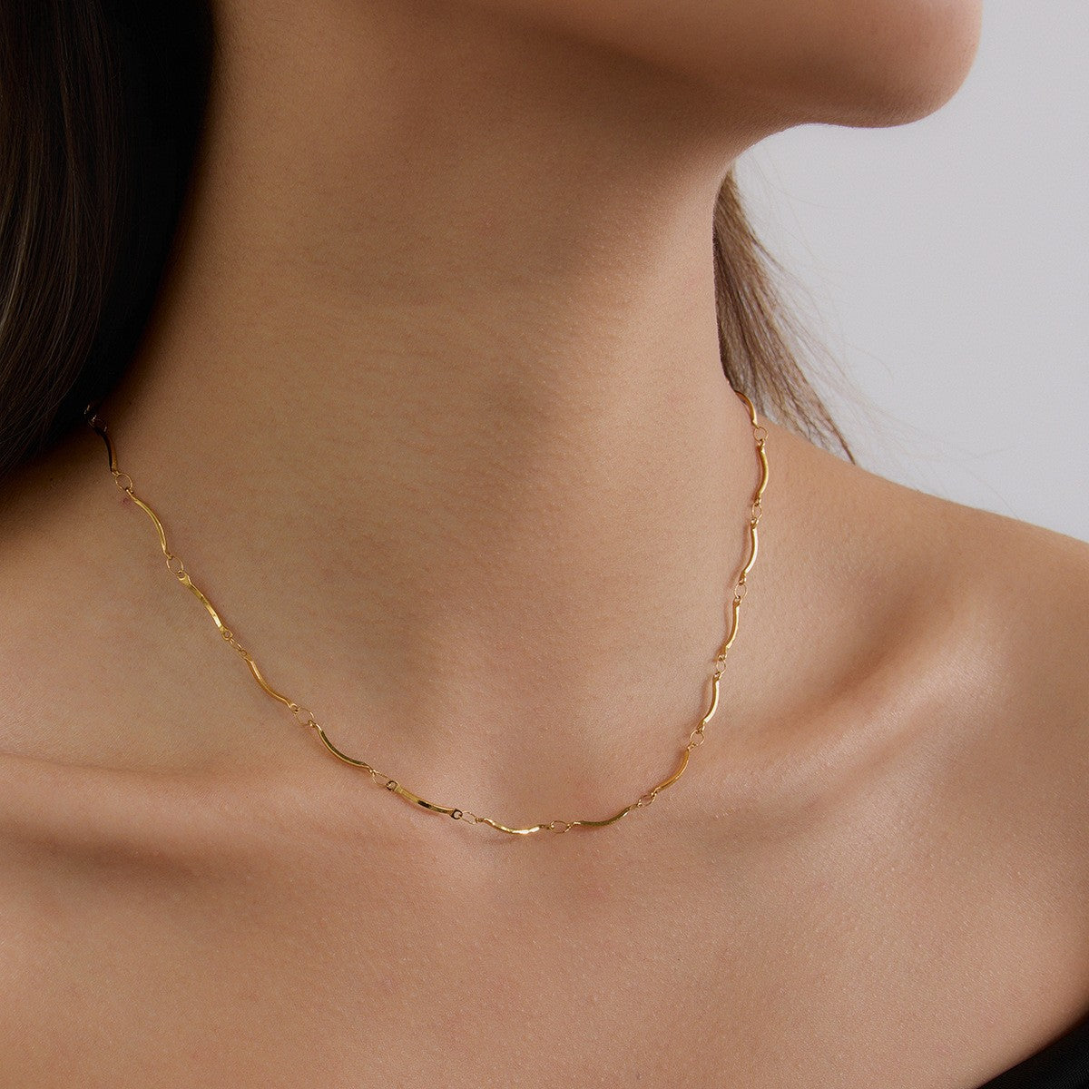 Single Chain Choker Necklace - PVD18K Gold Plated 316L Stainless Steel (SC01)_N046