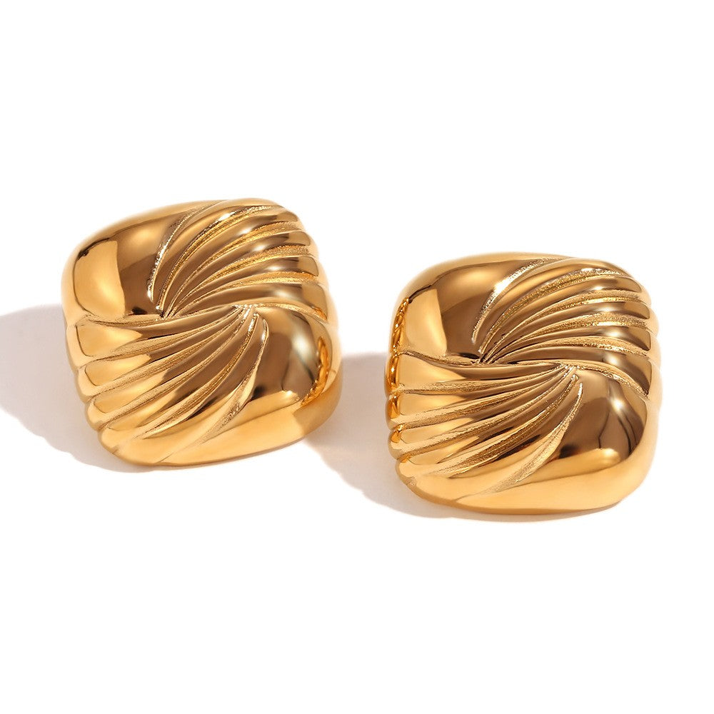 Irregular Bump Bread Shape Chunky Earrings for Women - PVD 18k Gold Plated 316L Stainless Steel_E-049