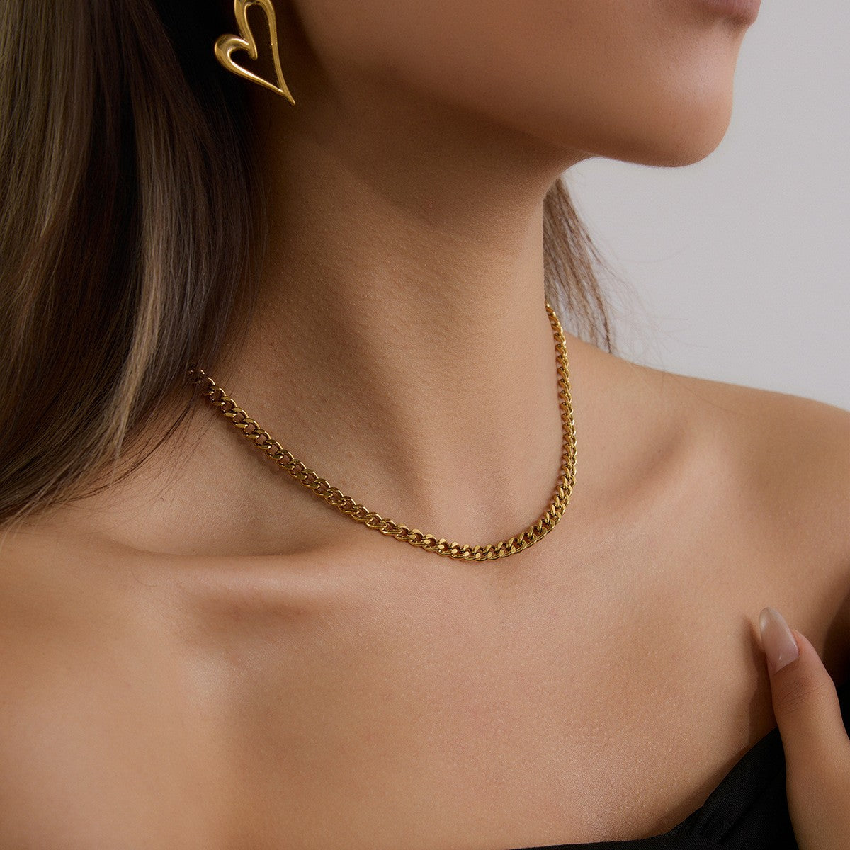 Single Chain Choker Necklace - PVD18K Gold Plated 316L Stainless Steel (SC02)_N047