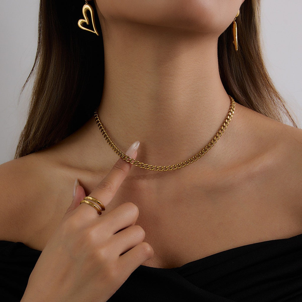 Single Chain Choker Necklace - PVD18K Gold Plated 316L Stainless Steel (SC02)_N047