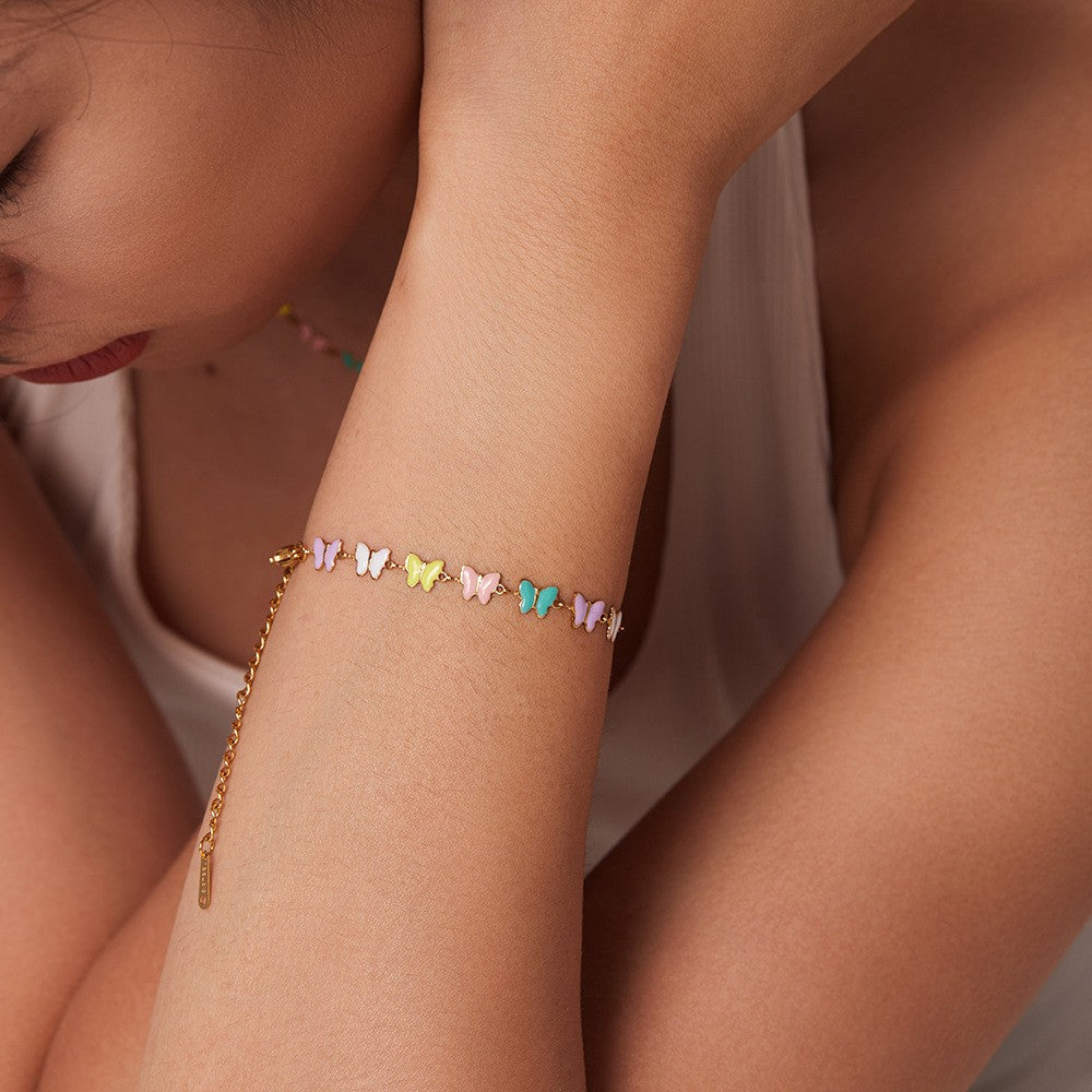 Dripping Jewelry Set Colorful Enamel Butterfly Choker Necklace Bracelet  - PVD 18k Gold Plated 316L Stainless Steel_Set012