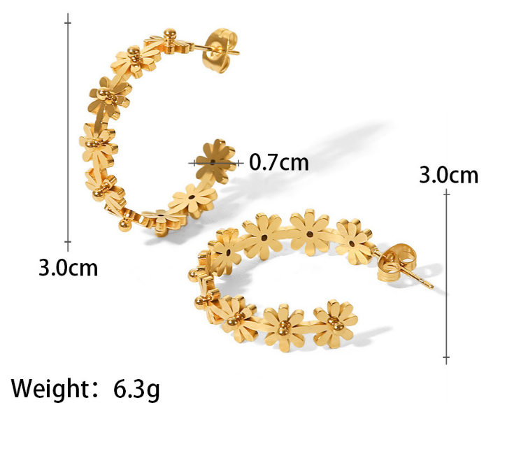 Mini Daisy Flower Set (C Hoop Earrings / Neclace / Rings) PVD18K Gold Plated 316L Stainless Steel_Set003