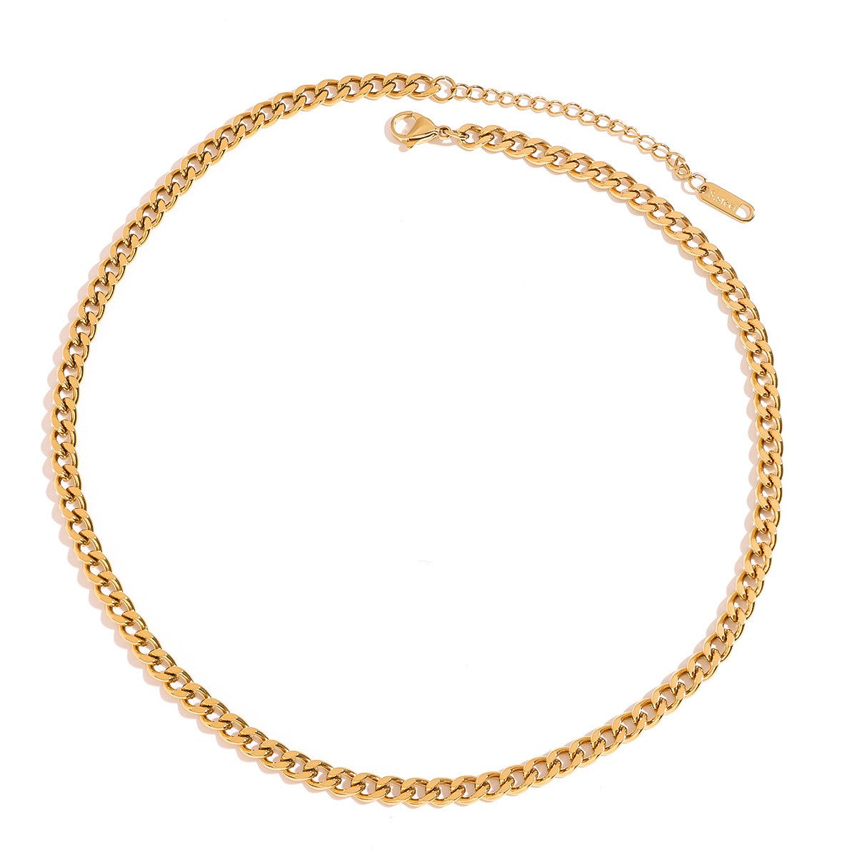 Single Chain Choker Necklace - PVD18K Gold Plated 316L Stainless Steel (SC02)_N047