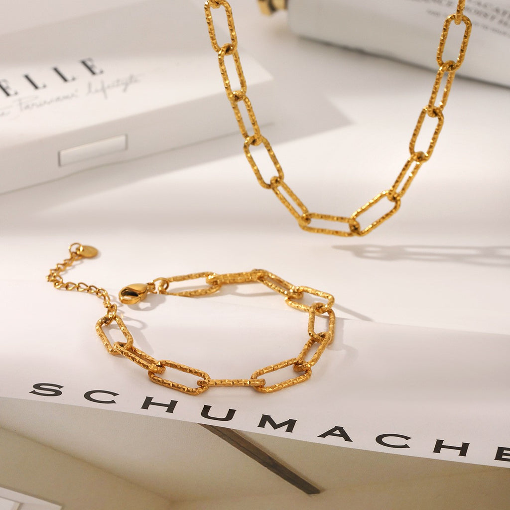 Threaded Chain Choker Necklace -PVD18K Gold Plated 316L Stainless Steel - N038