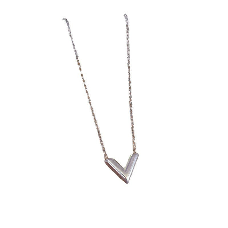 Luxury V Shape Pendant Choker Gift Gold Plated Stainless Steel V Shape Pendant Necklace, Color: Silver,Length: 16inches - N035