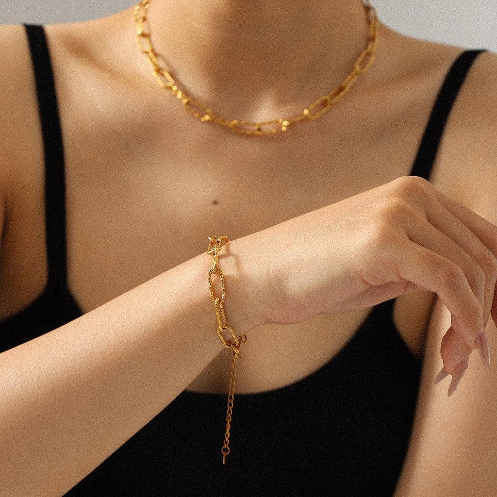 Threaded Chain Choker Necklace -PVD18K Gold Plated 316L Stainless Steel - N038