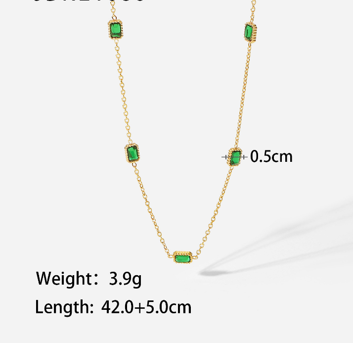 Green Zircon Stones Set (Necklace / Bracelet /Earring) -PVD 18K Gold Plated 316L Stainless Steel_Set002