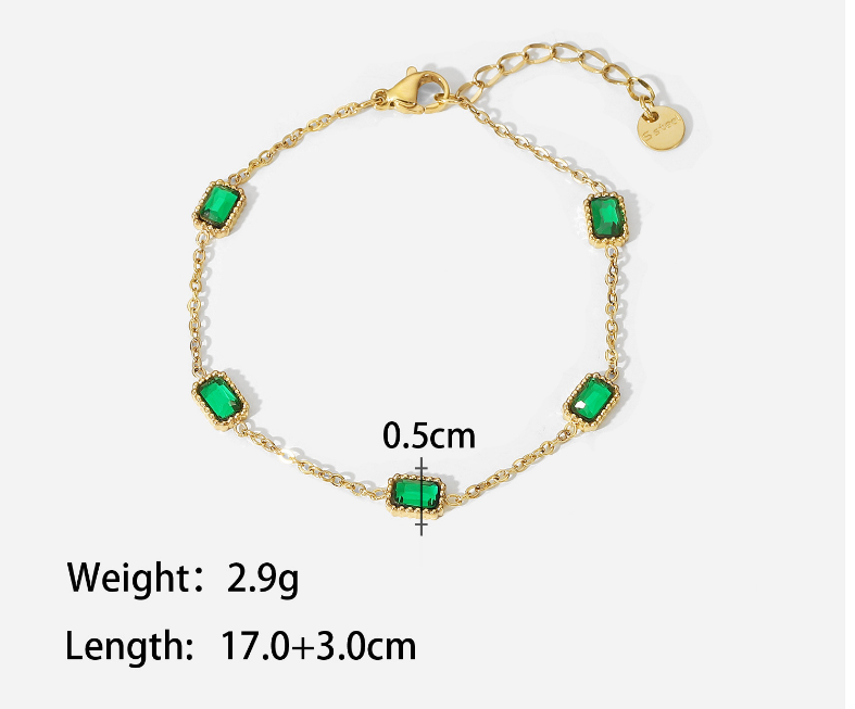 Green Zircon Stones Set (Necklace / Bracelet /Earring) -PVD 18K Gold Plated 316L Stainless Steel_Set002
