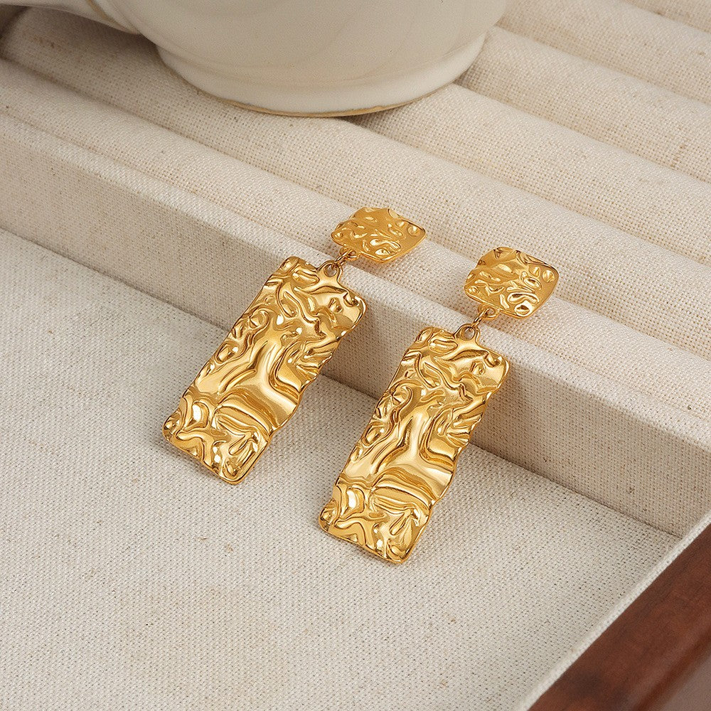 Oversize Geometric Rectangular Pendant Drop Earrings -  PVD 18k Gold Plated 316L Stainless Steel_E-033