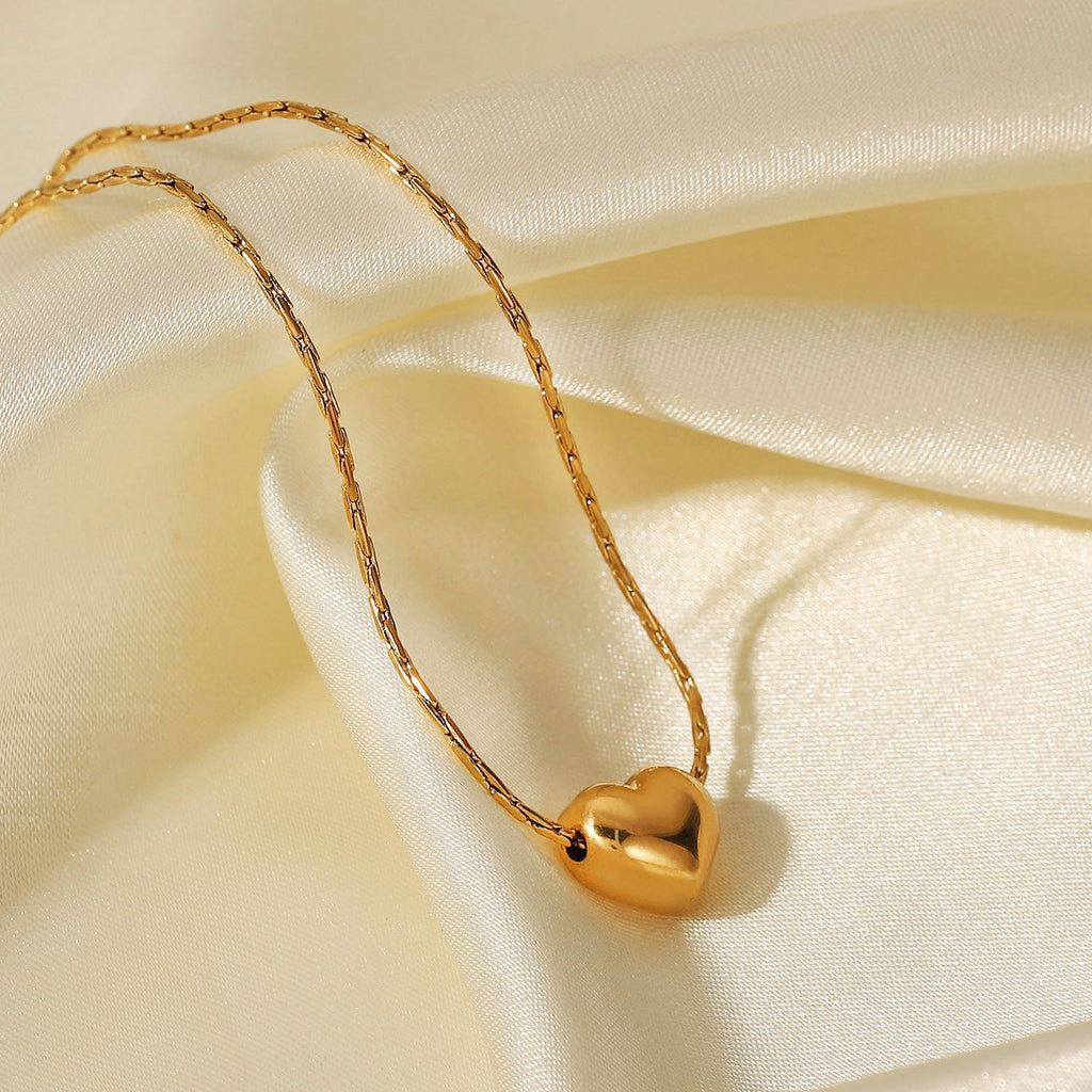 18K PVD Gold Plated Heart Pendant Choker Jewellery Party Stainless Steel Loverly Smooth Heart Necklace - N034