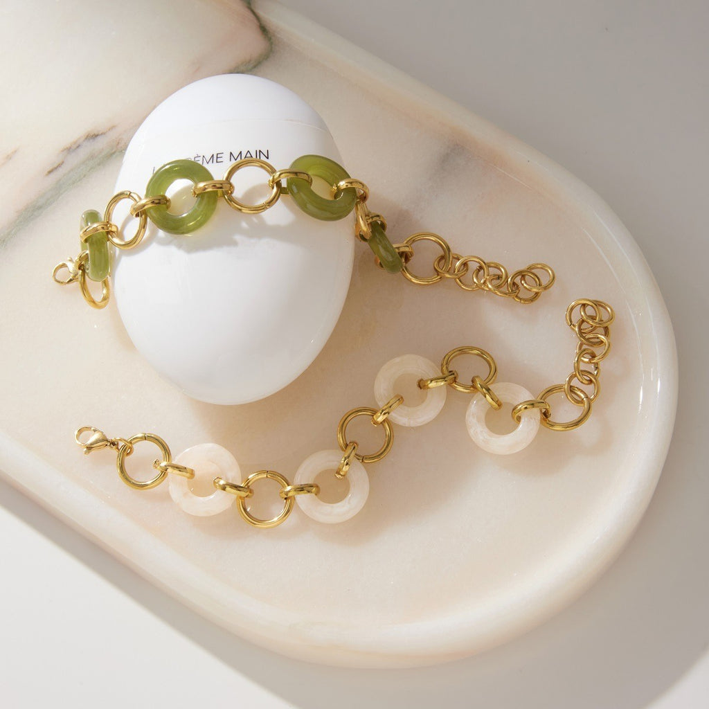 Chain Resin Bracelet for Women - PVD18K Gold Plated 316L Stainless Steel_B065