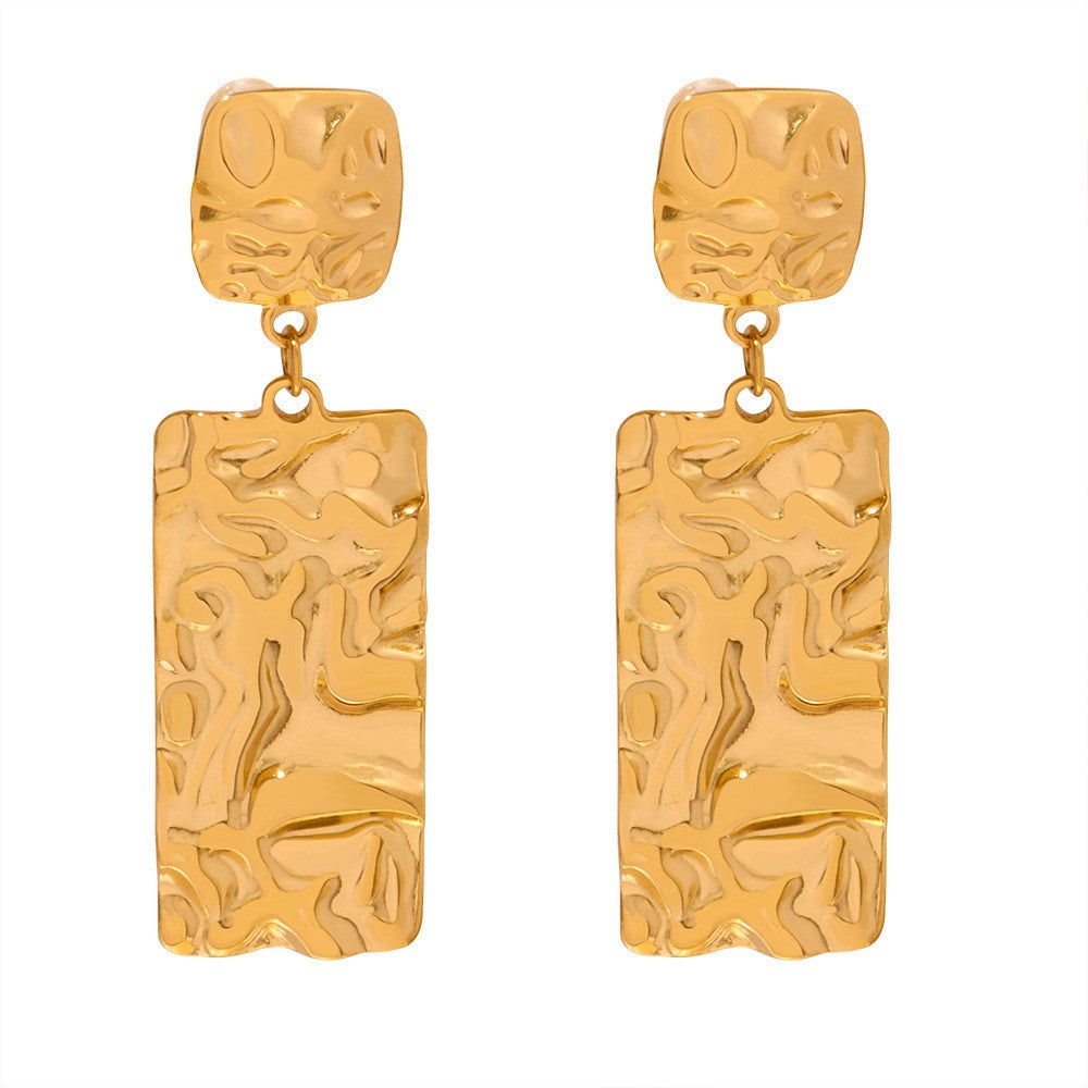Oversize Geometric Rectangular Pendant Drop Earrings -  PVD 18k Gold Plated 316L Stainless Steel_E-033
