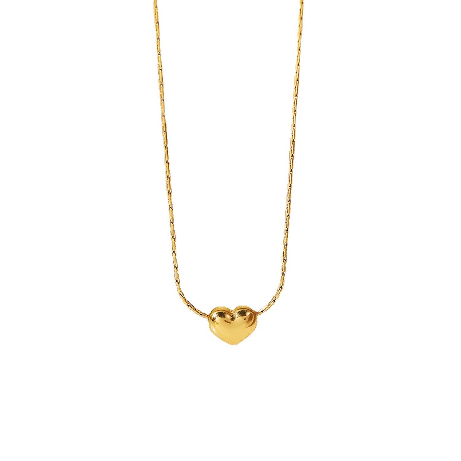 18K PVD Gold Plated Heart Pendant Choker Jewellery Party Stainless Steel Loverly Smooth Heart Necklace - N034