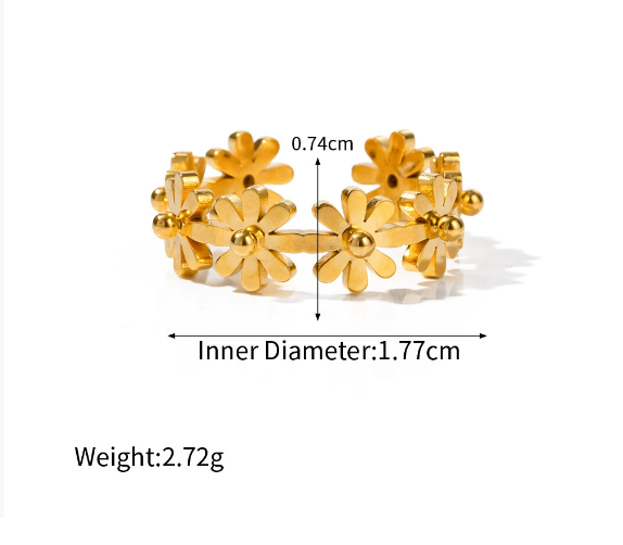 Mini Daisy Flower Set (C Hoop Earrings / Neclace / Rings) PVD18K Gold Plated 316L Stainless Steel_Set003