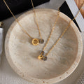 Two Tones Waterproof Non Tarnish Stainless Steel Hoop Ring Pendant Necklace 18k PVD Gold Plated - N037