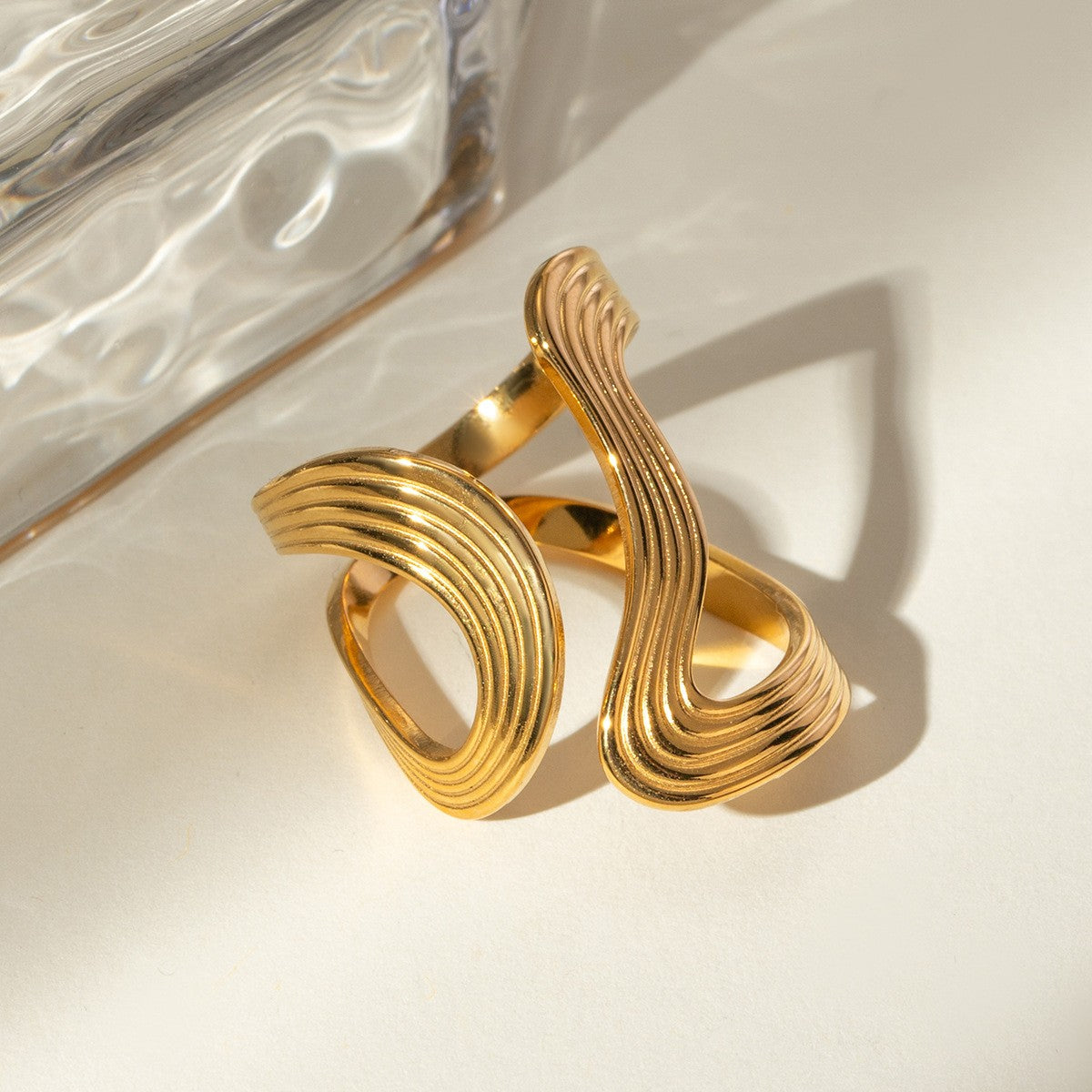 Statement Curve Lines Ring-18K PVD Gold Plated\ 316L Stainless Steel - R055