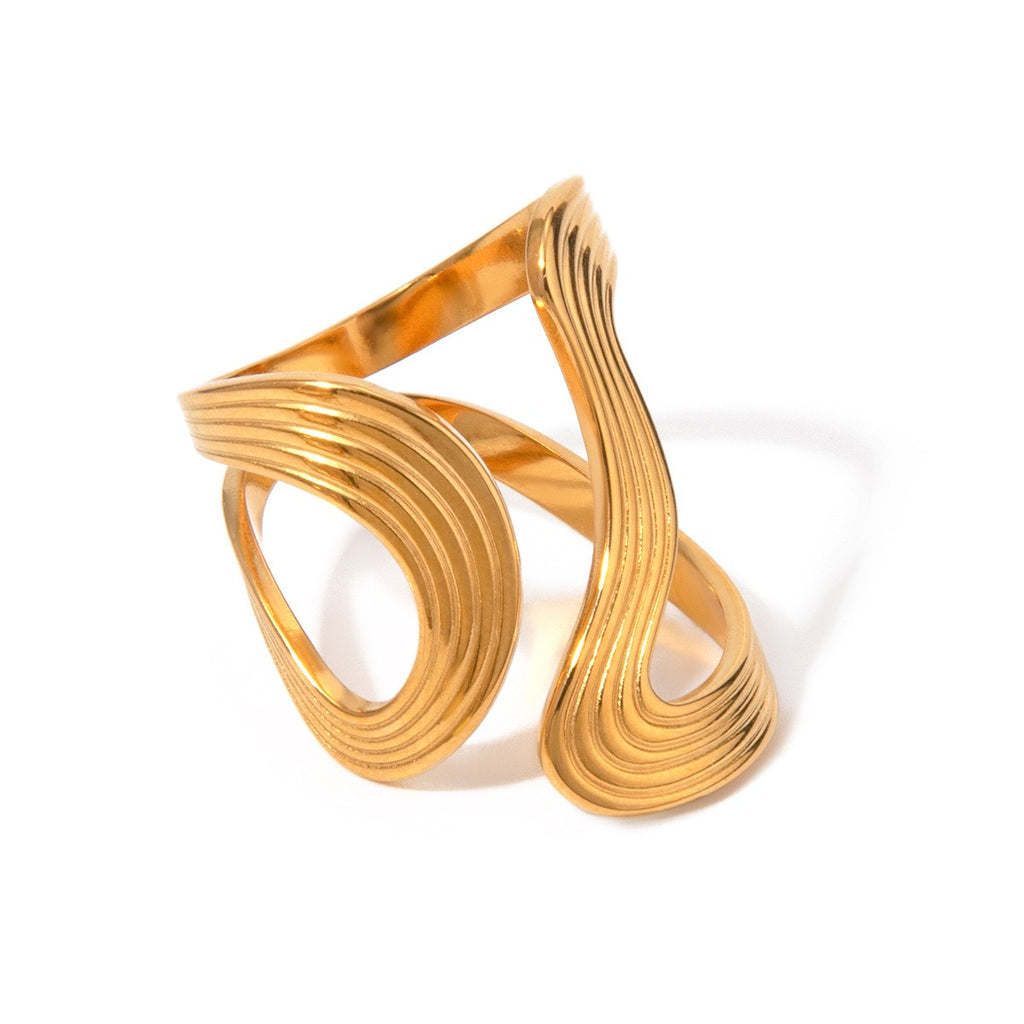 Statement Curve Lines Ring-18K PVD Gold Plated\ 316L Stainless Steel - R055