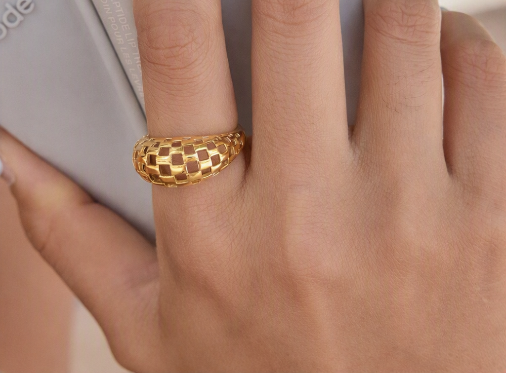 Mesh Dome Ring - 18K PVD Gold Plated 316L Stainless Steel - R067