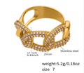 Shiny Zircon Geometric Rings 18K PVD Gold Plated Stainless Steel Hallow Round Heart Cuban Chain_R047. Size: 7