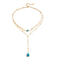 Long Tassel Turquoise Y-Shaped Chain Necklace - PVD18K Gold Plated 316L Stainless Steel_N049