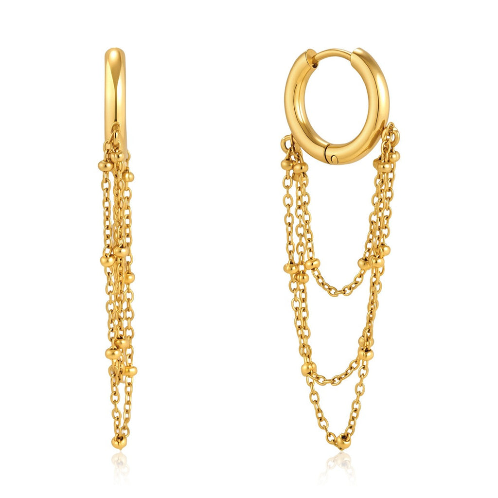 Chain Hoop Tassel Earringn - PVD 18k Gold Plated 316L Stainless Steel_E053