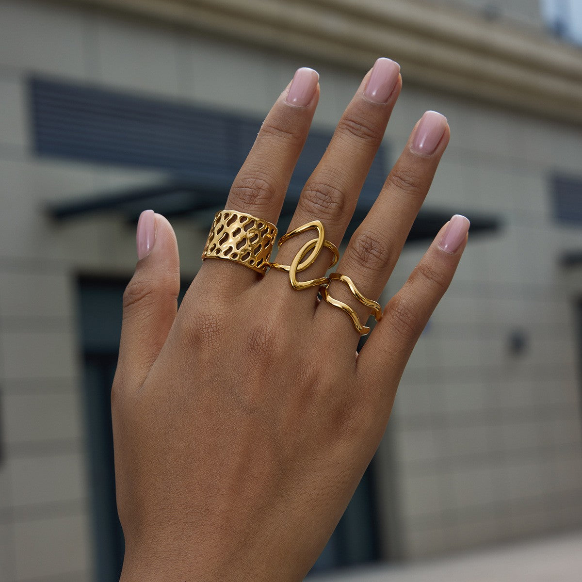 Wave Line Ring -18K PVD Gold Plated 316L Stainless Steel - R058