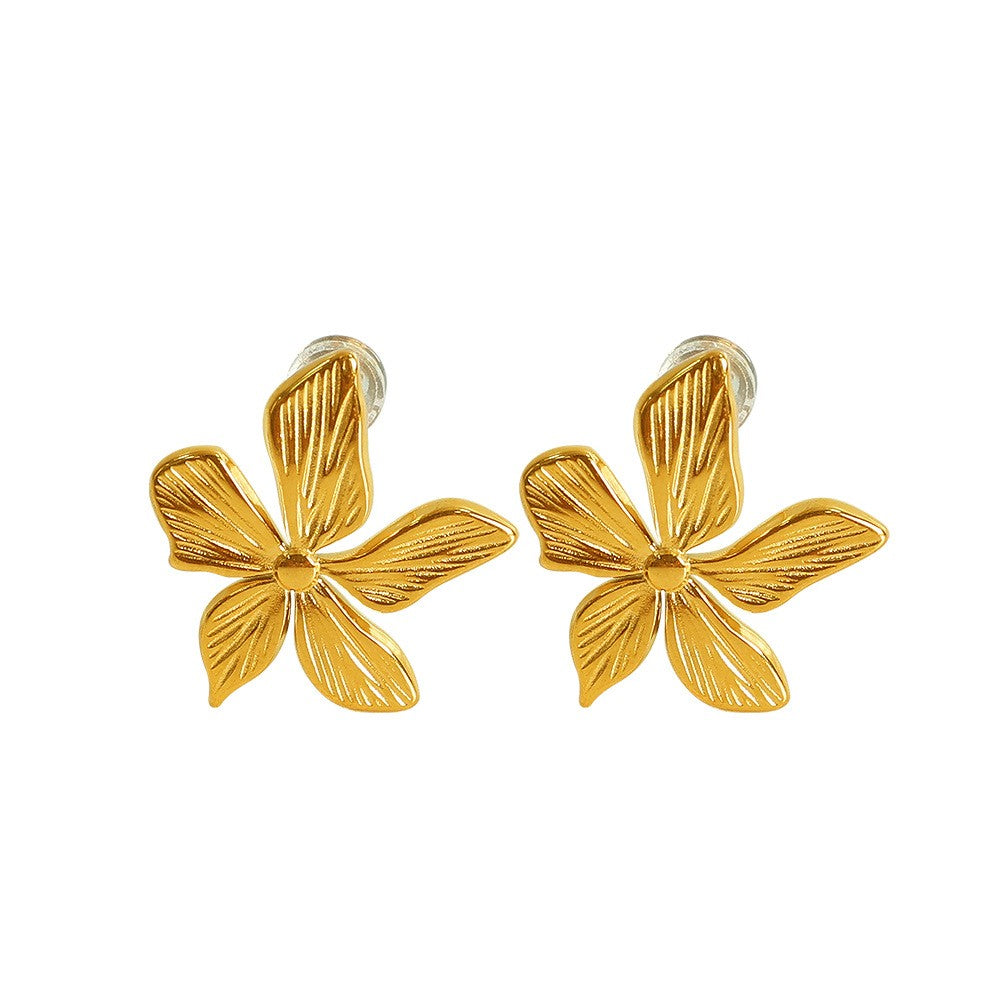 Engraved Texture Flower Stud Earrings- PVD 18k Gold Plated 316L Stainless Steel_E-035