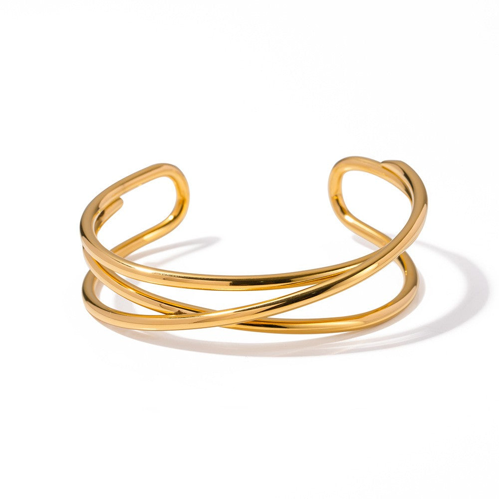 Three Layer Line Opening Cuff Bangles - PVD18K Gold Plated 316L Stainless Steel_B072