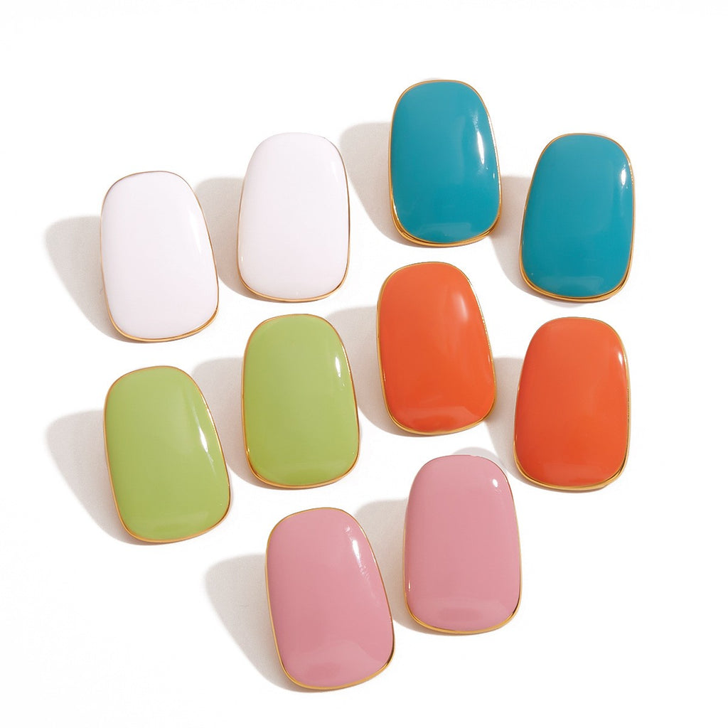 Summer Candy Enamel Square Stud Earringss - PVD 18k Gold Plated 316L Stainless Steel_E-044
