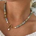 Amazonite Natural Stone and Natural Pearl Necklace_N081