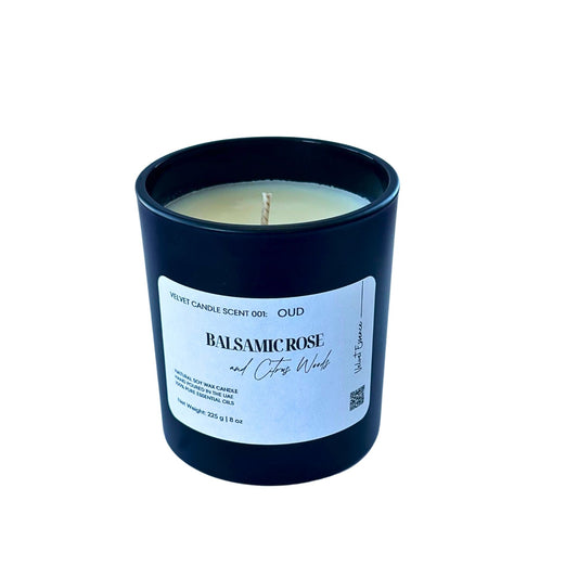 Velvet Candle 001-Oud-Essence Jar Collection: Balsamic Rose & Citrus Woods