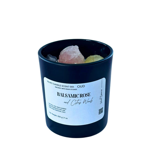 Velvet Candle 001-Oud-Crystal Candle Collection: Balsamic Rose & Citrus Woods