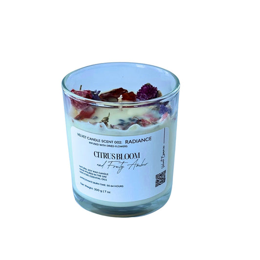 Velvet Candle 002 - Radiance-Floral Serenity Collection: Citrus Bloom and Fruity Amber