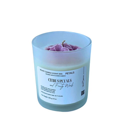 Velvet Candle 003-Petals-Wax Embedded Flowers Trio Collection: Citrus Petals and Fruity Woods