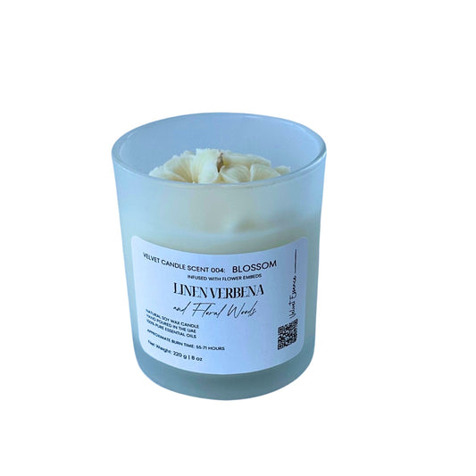 Velvet Candle 004-Blossom-Wax Embedded Flowers Trio Collection: Linen Verbena and Floral Woods