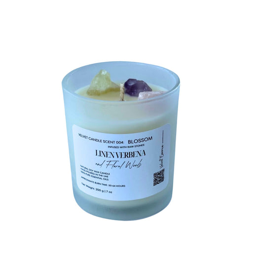 Velvet Candle 004-Blossom-Crystal Candle Collection: Linen Verbena and Floral Woods