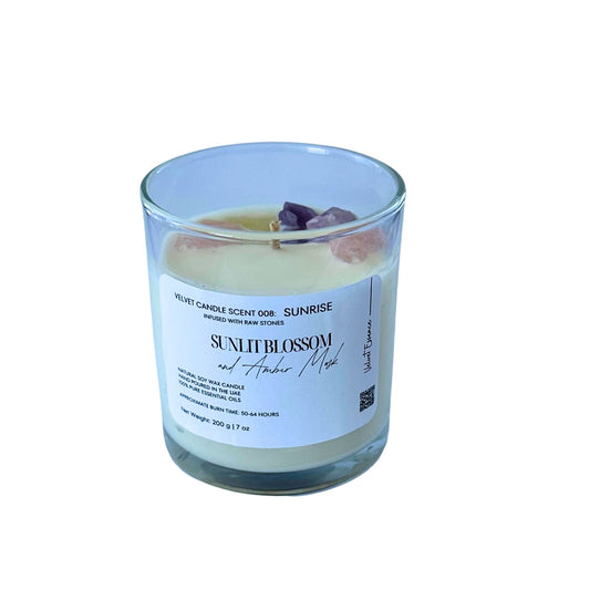 Velvet Candle-008-Sunrise-Crystal Candle Collection: Sunlit Blossom & Amber Musk