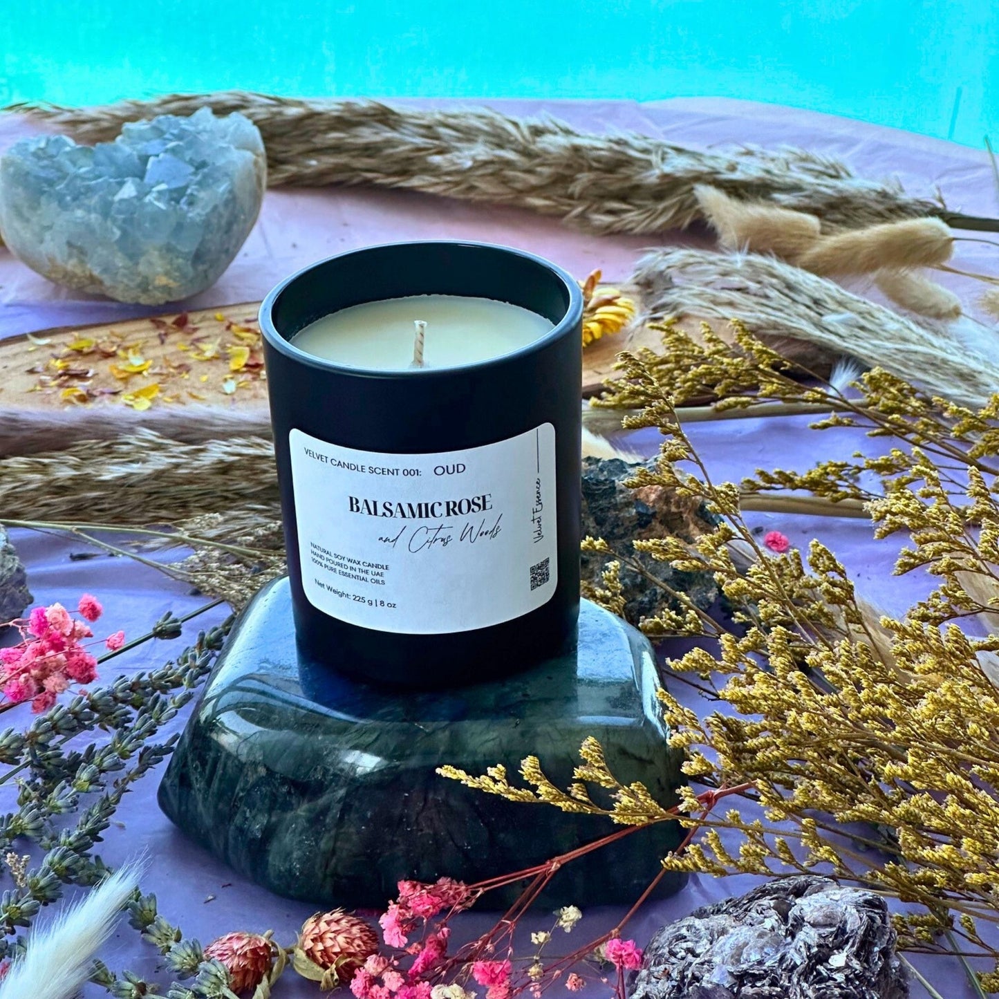 Velvet Candle 001-Oud-Essence Jar Collection: Balsamic Rose & Citrus Woods