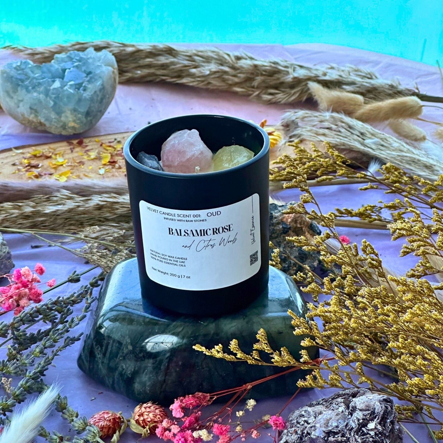 Velvet Candle 001-Oud-Crystal Candle Collection: Balsamic Rose & Citrus Woods