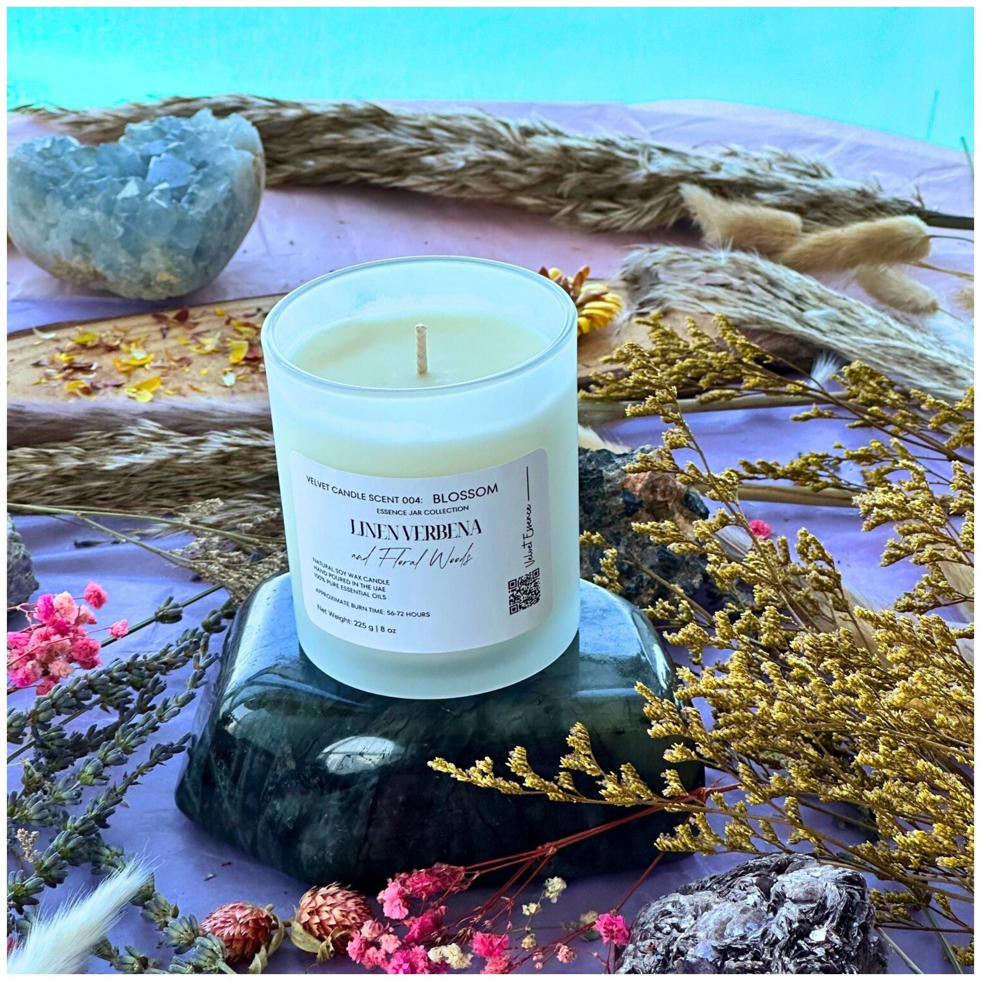 Velvet Candle 004-Blossom-Essence Jar Collection: Linen Verbena and Floral Woods