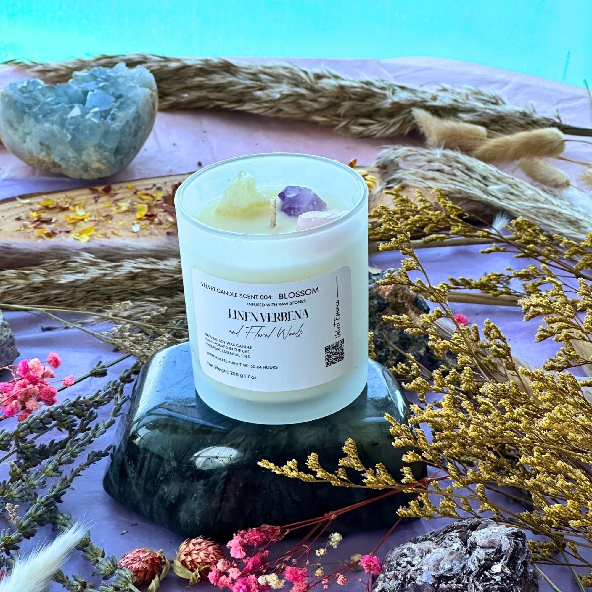 Velvet Candle 004-Blossom-Crystal Candle Collection: Linen Verbena and Floral Woods