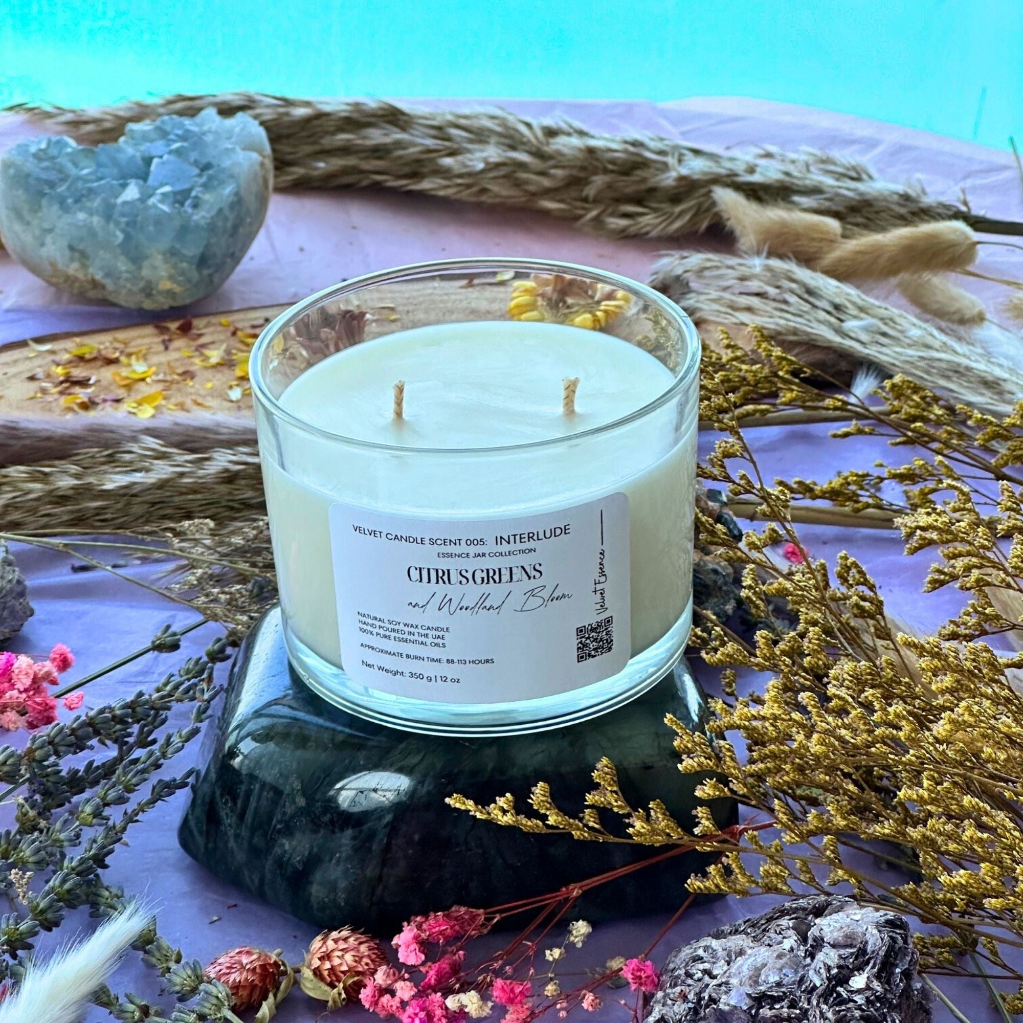 Velvet Candle 005-Interlude- Essence Jar Collection: Citrus Greens and Woodland Bloom