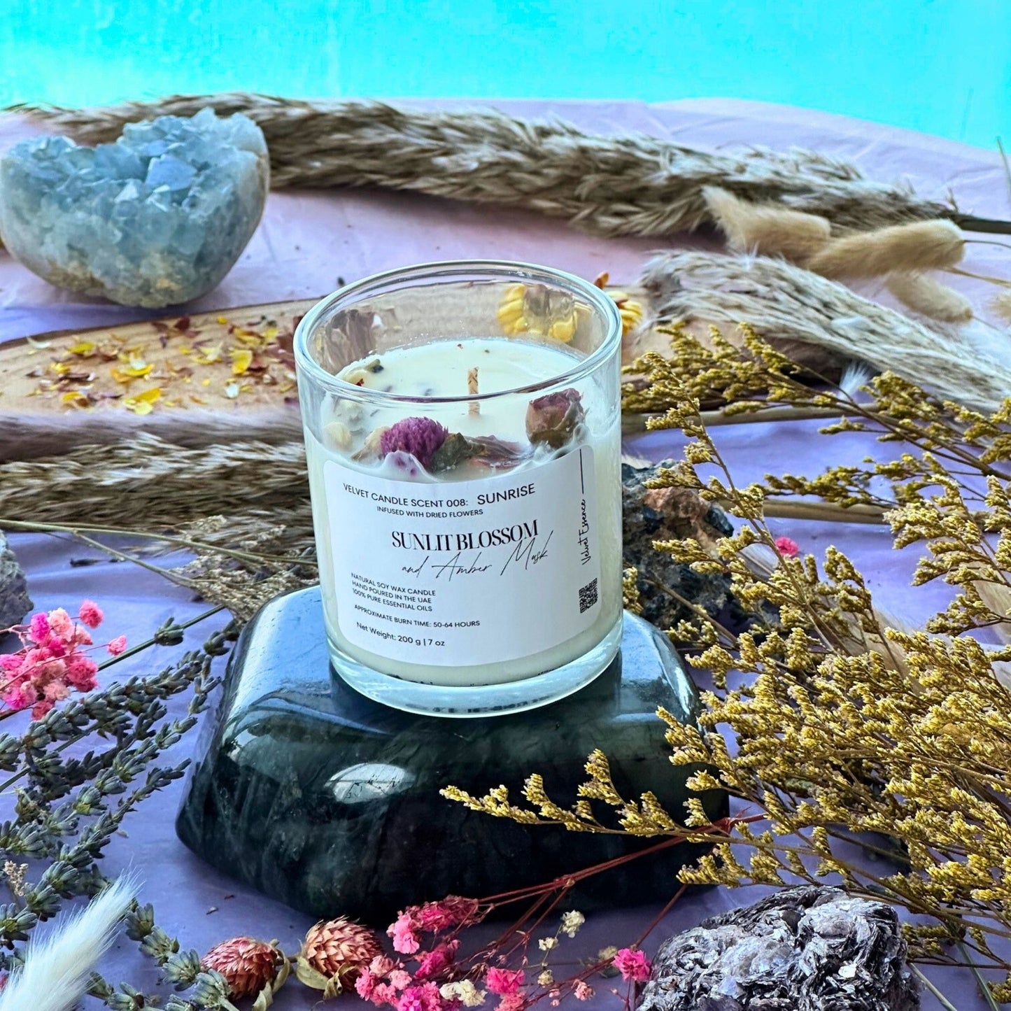 Velvet Candle-008-Sunrise-Floral Serenity Collection: Sunlit Blossom & Amber Musk