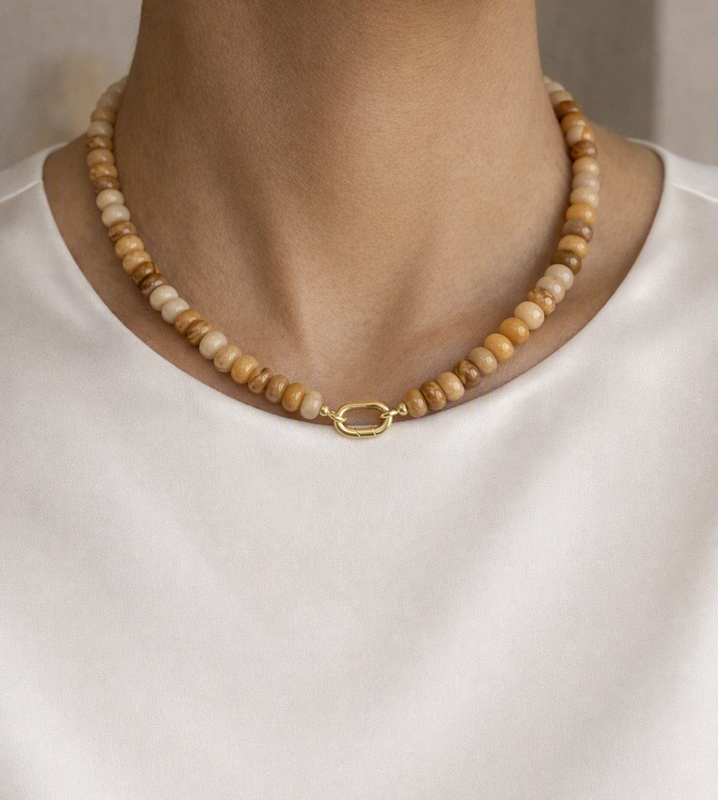 Yellow Mixed Chalcedony Natural Stone Necklace_N073