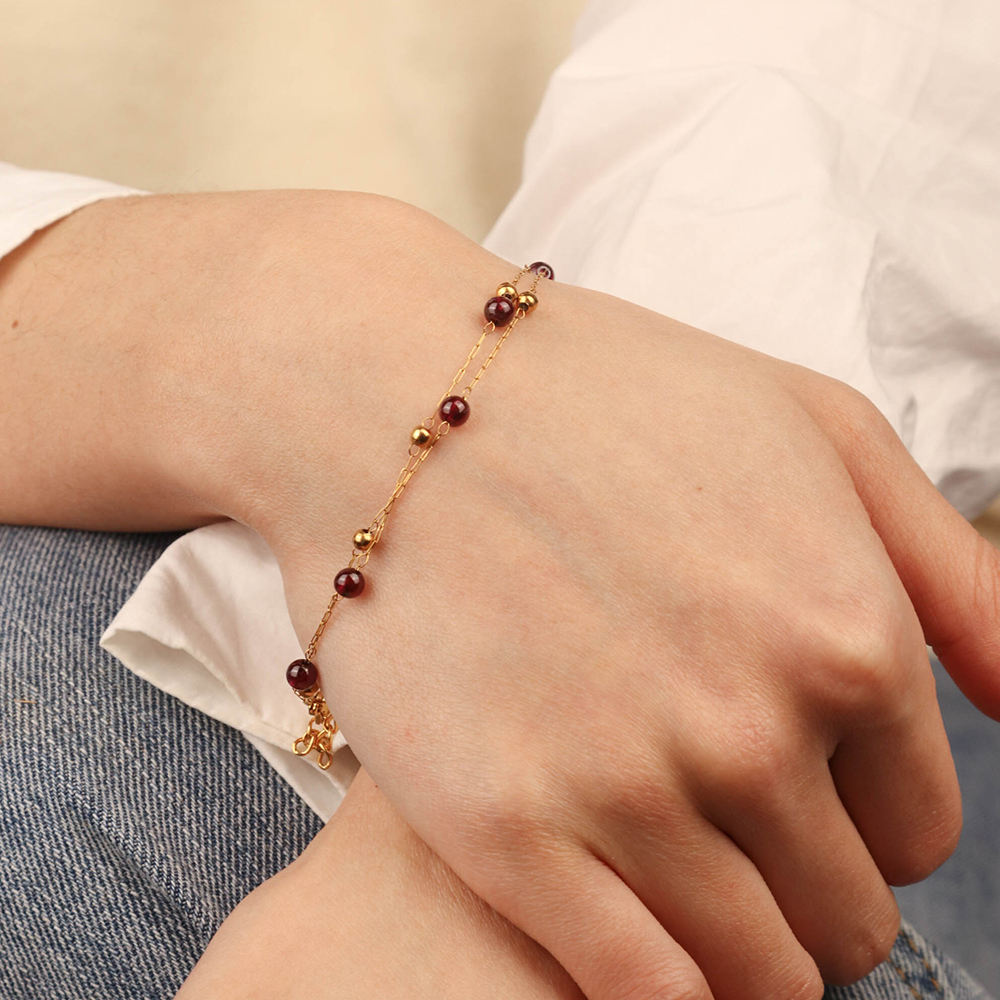 Double-layer Chain Natural Gem Power Stone Bracelet - PVD 18k Gold Plated 316L Stainless Steel_B009