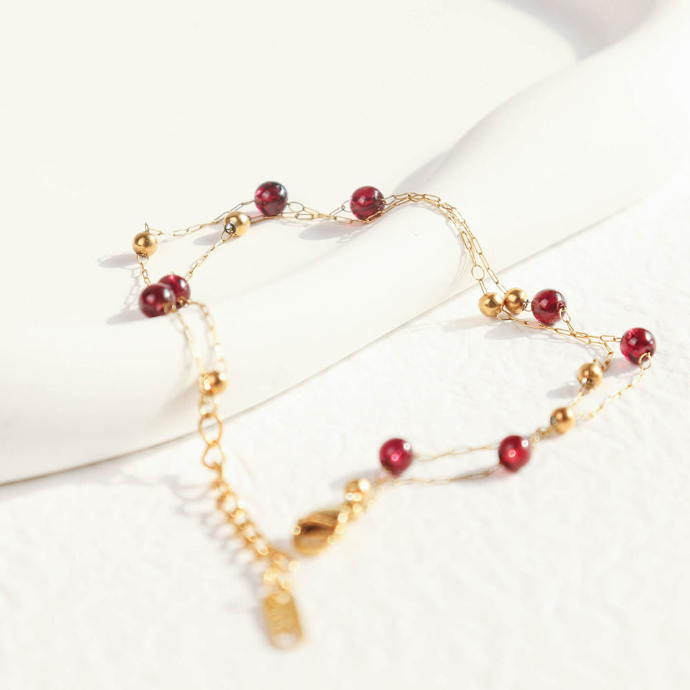 Double-layer Chain Natural Gem Power Stone Bracelet - PVD 18k Gold Plated 316L Stainless Steel_B009